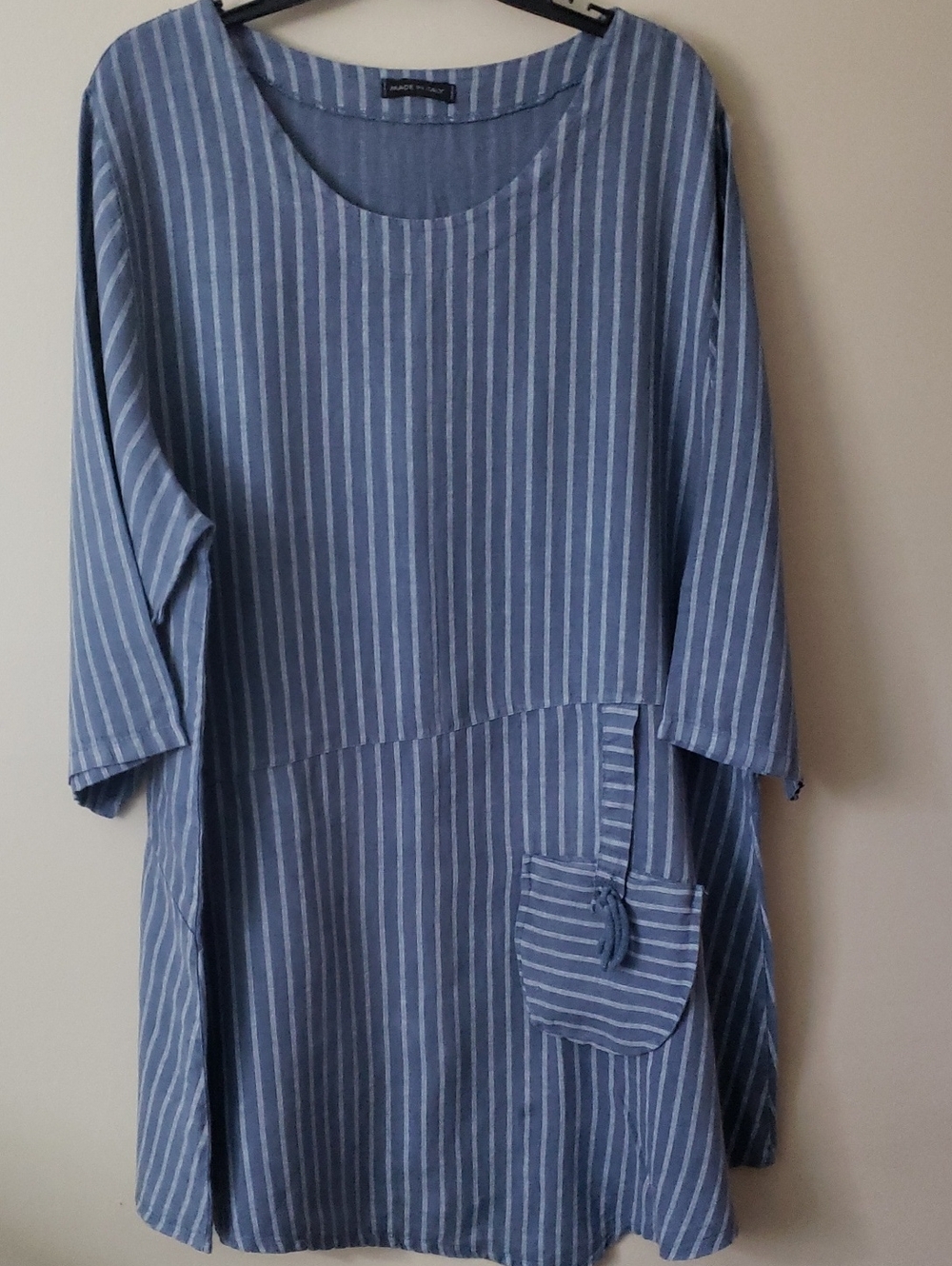 Made in Italy Blue Striped Long Sleeve Tunic Dress